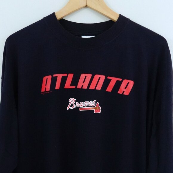 Vintage Atlanta Braves Long Sleeve T-Shirt Size XL Navy Blue Majestic Tee - Picture 1 of 6